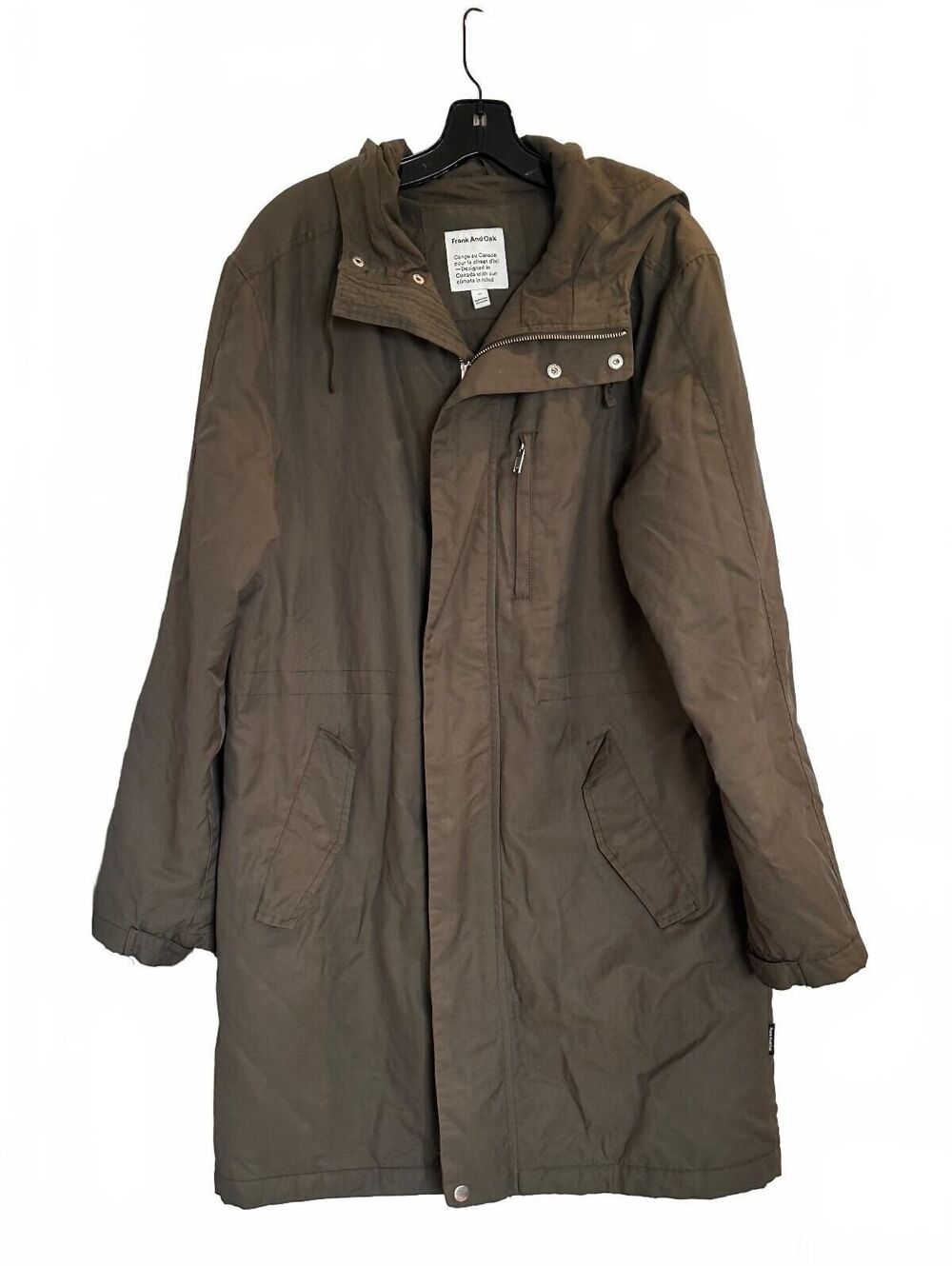 Frank And Oak Olive Green Hooded Parka Coat M 3M Thinsulate Organic Cotton